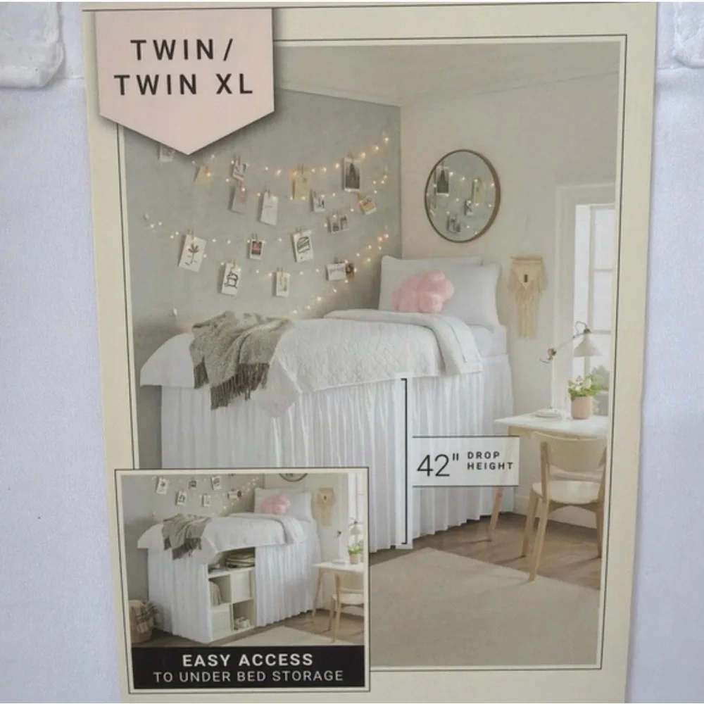 Rachel Zoe White Twin/Twin XL Bed Skirt Pleated 42